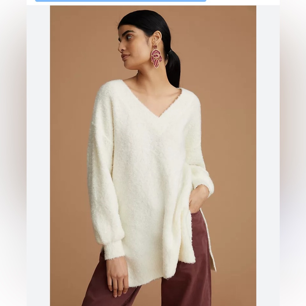 Anthropologie Pilcro Winter White Teddy Oversized Comfy Tunic Long Sweater L